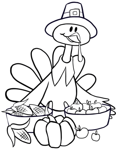 Cartoon Turkey With Vegetables Coloring Page